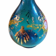Antique c. 1900 Persian Sea Blue Swan Neck Handblown Glass Rose Water Sprinkler Ashkdan