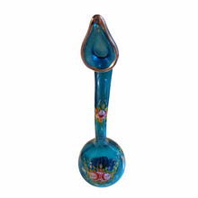 Antique c. 1900 Persian Sea Blue Swan Neck Handblown Glass Rose Water Sprinkler Ashkdan