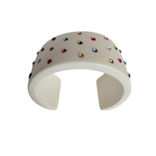 Vintage White Chunky Wide Lucite Rhinestones Cuff