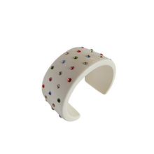 Vintage White Chunky Wide Lucite Rhinestones Cuff