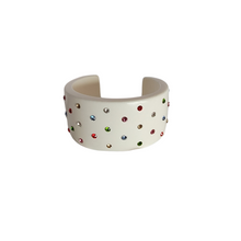 Vintage White Chunky Wide Lucite Rhinestones Cuff