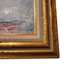 Ruth Womack Texas Midcentury Art Oil on Canvas Palette Knife Red Roses Gilt Swedish Frame