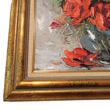 Ruth Womack Texas Midcentury Art Oil on Canvas Palette Knife Red Roses Gilt Swedish Frame