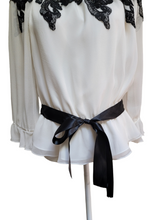 Victor Costa Ivory Silk Black Lace Top