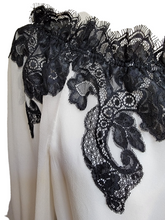 Victor Costa Ivory Silk Black Lace Top