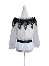 Victor Costa Ivory Silk Black Lace Top