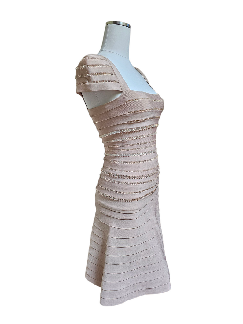 Pre-loved Herve Leger Faceted Crystal Beads Bandage Skirt Set XS