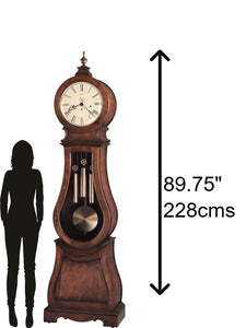 Howard Miller Volhard Grandfather Clock II, Wood Finish & Convex Glass Crystal with Single-Chime German Movement, Cream Dial Pendulum Bob Portable Floor Clocks for Bedroom & Home Decor - paid link