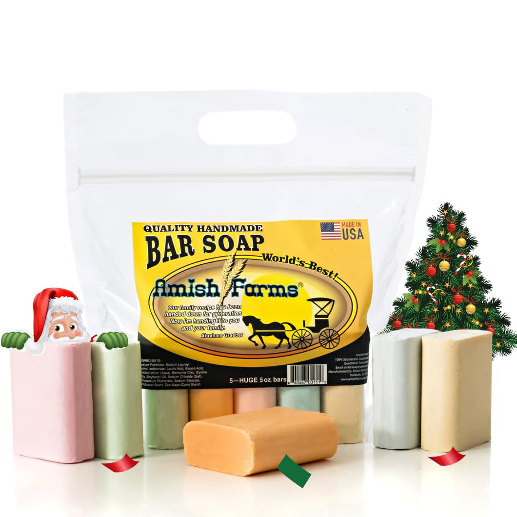 Amish Farms Bar Soap w/All Natural Bentonite Clay | Made in USA, Vegan Moisturizing for Sensitive Skin | Women & Mens Face & Body Bar Bath Soap for Shower | Clean Scent | 5oz Ea (5 Bars) - paid link