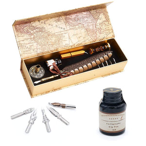 GC QUILL Antique Quill Pen Unique Half-Patterned Feather Pen Set with 6 Nibs 1 Bottle of Ink 1 Seal Stamp 1 Pen Holder 1 Sealing Wax LL-149 - paid link