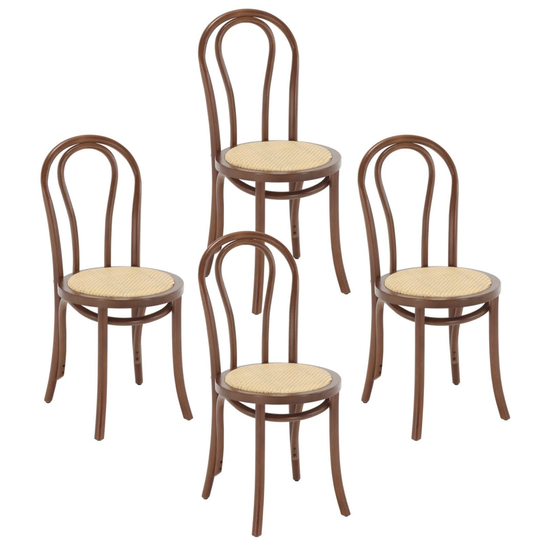 Bentwood Dining Chairs Set of 4 Mid-Century Modern Rattan Kitchen Chairs with Backrest, Armless Curved Wood Desk/Side Chair for Dining/Kitchen Room,Home No Assembly Required, Walnut Wood