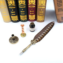 GC QUILL Antique Quill Pen Unique Half-Patterned Feather Pen Set with 6 Nibs 1 Bottle of Ink 1 Seal Stamp 1 Pen Holder 1 Sealing Wax LL-149 - paid link