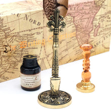 GC QUILL Antique Quill Pen Unique Half-Patterned Feather Pen Set with 6 Nibs 1 Bottle of Ink 1 Seal Stamp 1 Pen Holder 1 Sealing Wax LL-149 - paid link