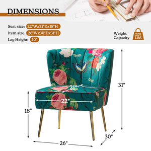 TINA'S HOME Accent Chair with Golden Metal Legs, Comfy Tufted Wingback Living Room Chair Floral Fabric Small Armless Side Chair, Upholstered Slipper Chair for Bedroom, Reading Room (Flower Print&BLUE) - paid link