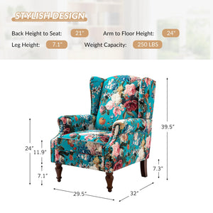 HULALA HOME Wingback Accent Chair with Floral Pattern Design, Traditional Fabric Armchair with Nailhead Trim and Retro Wooden Legs, Mustard - paid link