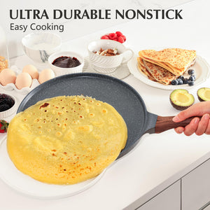 SENSARTE Nonstick Crepe Pan with Spreader, 10-Inch Natural Ceramic Coating Dosa Pan Pancake Flat Skillet Tawa Griddle with Stay-Cool Handle, Induction Compatible, PFOA Free (White) - paid link