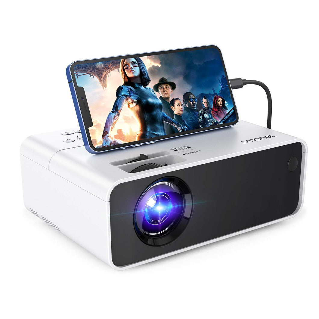 Movie Projector, SMONET 1080P HD Projector 7500L Home Projector Video TV Projector Mini Portable LED Projector Outdoor Indoor Wall Compatible with TV Stick Laptops PC PS5 HDMI USB