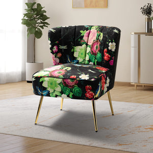 TINA'S HOME Accent Chair with Golden Metal Legs, Comfy Tufted Wingback Living Room Chair Floral Fabric Small Armless Side Chair, Upholstered Slipper Chair for Bedroom, Reading Room (Flower Print&BLUE) - paid link