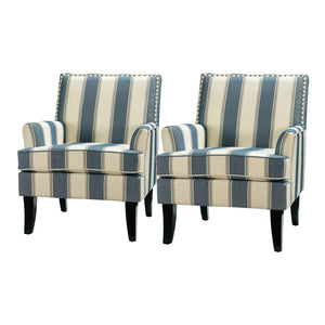 HULALA HOME Modern Accent Chairs Set of 2, Farmhouse High Back Striped Chairs with Wooden Legs & Nail Head Trim, Comfy Upholstered Armchairs for Living Room/Bedroom (Stripe Black) - paid link