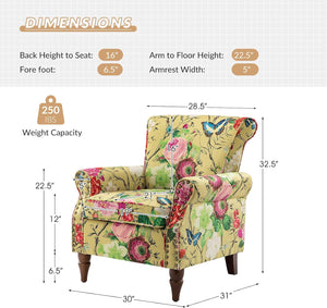 TINA'S HOME Modern Accent Chair with Wooden Legs & Nailhead Trim, Floral Pattern Fabric Sofa Chair for Living Room Bedroom, Comfy Upholstered Armchair Club Chair with Removable Cushion, Mustard - paid link