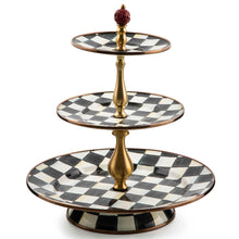 MACKENZIE-CHILDS Enamel Two-Tier Sweet Stand, Two-Tiered Serving Tray for Dessert, Black-and-White Courtly Check - paid link