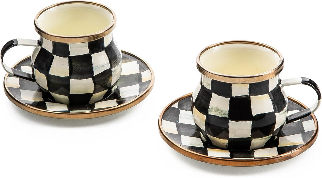 MACKENZIE-CHILDS Espresso Cup and Saucer Set, Cute Small Coffee Cups and Saucers, Set of 2, Black-and-White Courtly Check - paid link