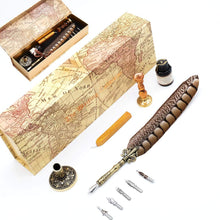 GC QUILL Antique Quill Pen Unique Half-Patterned Feather Pen Set with 6 Nibs 1 Bottle of Ink 1 Seal Stamp 1 Pen Holder 1 Sealing Wax LL-149 - paid link