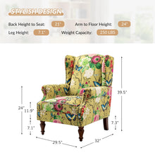 HULALA HOME Wingback Accent Chair with Floral Pattern Design, Traditional Fabric Armchair with Nailhead Trim and Retro Wooden Legs, Mustard - paid link