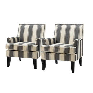 HULALA HOME Modern Accent Chairs Set of 2, Farmhouse High Back Striped Chairs with Wooden Legs & Nail Head Trim, Comfy Upholstered Armchairs for Living Room/Bedroom (Stripe Black) - paid link