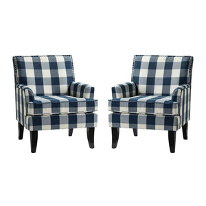 HULALA HOME Modern Accent Chairs Set of 2, Farmhouse High Back Striped Chairs with Wooden Legs & Nail Head Trim, Comfy Upholstered Armchairs for Living Room/Bedroom (Stripe Black) - paid link