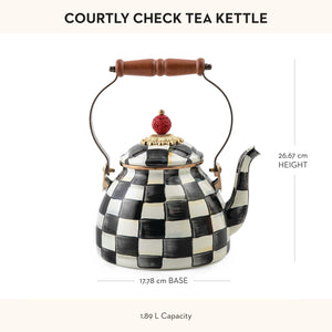 MACKENZIE-CHILDS Enamel Tea Kettle, Stylish Tea Kettle for Stovetop, Black-and-White Courtly Check, 2 Quarts - paid link