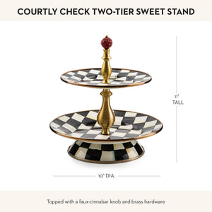 MACKENZIE-CHILDS Enamel Two-Tier Sweet Stand, Two-Tiered Serving Tray for Dessert, Black-and-White Courtly Check - paid link