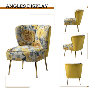 TINA'S HOME Accent Chair with Golden Metal Legs, Comfy Tufted Wingback Living Room Chair Floral Fabric Small Armless Side Chair, Upholstered Slipper Chair for Bedroom, Reading Room (Flower Print&BLUE) - paid link