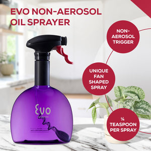 Evo Oil Sprayer Bottle, Non-Aerosol for Olive Oil and Cooking Oils, 18-ounce Capacity