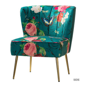 TINA'S HOME Accent Chair with Golden Metal Legs, Comfy Tufted Wingback Living Room Chair Floral Fabric Small Armless Side Chair, Upholstered Slipper Chair for Bedroom, Reading Room (Flower Print&BLUE) - paid link