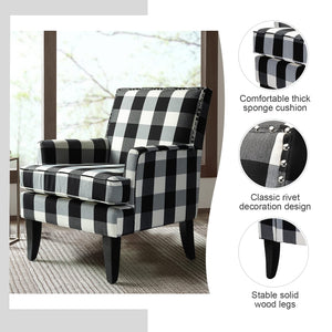 HULALA HOME Modern Accent Chairs Set of 2, Farmhouse High Back Striped Chairs with Wooden Legs & Nail Head Trim, Comfy Upholstered Armchairs for Living Room/Bedroom (Stripe Black) - paid link