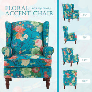 MELLCOM Floral Accent Chair, High Back Upholstered Armchair with Solid Legs, Leisure Single Sofa Chair for Living Room, Bedroom, Home Office, Teal Floral - paid link