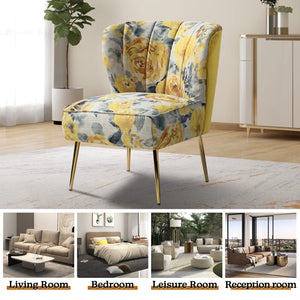 TINA'S HOME Accent Chair with Golden Metal Legs, Comfy Tufted Wingback Living Room Chair Floral Fabric Small Armless Side Chair, Upholstered Slipper Chair for Bedroom, Reading Room (Flower Print&BLUE) - paid link