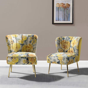 TINA'S HOME Accent Chair with Golden Metal Legs, Comfy Tufted Wingback Living Room Chair Floral Fabric Small Armless Side Chair, Upholstered Slipper Chair for Bedroom, Reading Room (Flower Print&BLUE) - paid link