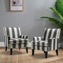 HULALA HOME Modern Accent Chairs Set of 2, Farmhouse High Back Striped Chairs with Wooden Legs & Nail Head Trim, Comfy Upholstered Armchairs for Living Room/Bedroom (Stripe Black) - paid link