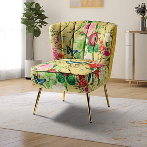 TINA'S HOME Accent Chair with Golden Metal Legs, Comfy Tufted Wingback Living Room Chair Floral Fabric Small Armless Side Chair, Upholstered Slipper Chair for Bedroom, Reading Room (Flower Print&BLUE) - paid link