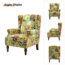 HULALA HOME Wingback Accent Chair with Floral Pattern Design, Traditional Fabric Armchair with Nailhead Trim and Retro Wooden Legs, Mustard - paid link