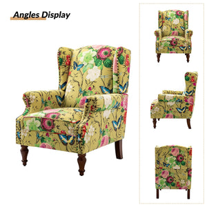 HULALA HOME Wingback Accent Chair with Floral Pattern Design, Traditional Fabric Armchair with Nailhead Trim and Retro Wooden Legs, Mustard - paid link