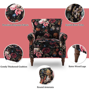 HULALA HOME Modern Wingback Accent Chair with Wood Legs & Removable Cushion, Comfy Upholstered Armchair with Nailhead Trim, Floral Pattern Single Sofa Chair for Living Room Bedroom, Black - paid link