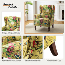 HULALA HOME Wingback Accent Chair with Floral Pattern Design, Traditional Fabric Armchair with Nailhead Trim and Retro Wooden Legs, Mustard - paid link