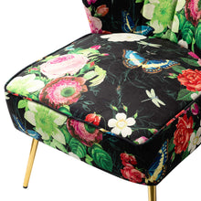 TINA'S HOME Accent Chair with Golden Metal Legs, Comfy Tufted Wingback Living Room Chair Floral Fabric Small Armless Side Chair, Upholstered Slipper Chair for Bedroom, Reading Room (Flower Print&BLUE) - paid link