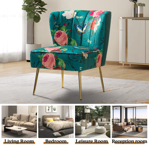 TINA'S HOME Accent Chair with Golden Metal Legs, Comfy Tufted Wingback Living Room Chair Floral Fabric Small Armless Side Chair, Upholstered Slipper Chair for Bedroom, Reading Room (Flower Print&BLUE) - paid link