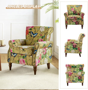 TINA'S HOME Modern Accent Chair with Wooden Legs & Nailhead Trim, Floral Pattern Fabric Sofa Chair for Living Room Bedroom, Comfy Upholstered Armchair Club Chair with Removable Cushion, Mustard - paid link