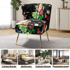 TINA'S HOME Accent Chair with Golden Metal Legs, Comfy Tufted Wingback Living Room Chair Floral Fabric Small Armless Side Chair, Upholstered Slipper Chair for Bedroom, Reading Room (Flower Print&BLUE) - paid link