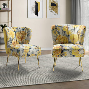 TINA'S HOME Accent Chair with Golden Metal Legs, Comfy Tufted Wingback Living Room Chair Floral Fabric Small Armless Side Chair, Upholstered Slipper Chair for Bedroom, Reading Room (Flower Print&BLUE) - paid link